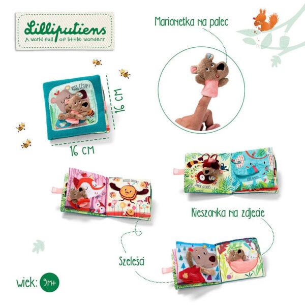 Książeczka z mini-pacynką na palec wielofunkcyjna "Buziaki dla Cezara" Niedźwiadek Cesar 12 m + LILLIPUTIENS - obrazek 3