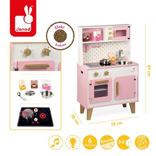 Duża kuchnia drewniana z dźwiękiem i 6 akcesoriami Candy Chic, Janod - obrazek 2