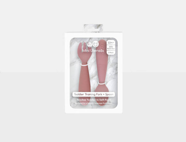 Komplet silikonowych sztućców Mini Utensils pastelowy róż EZPZ - obrazek 5