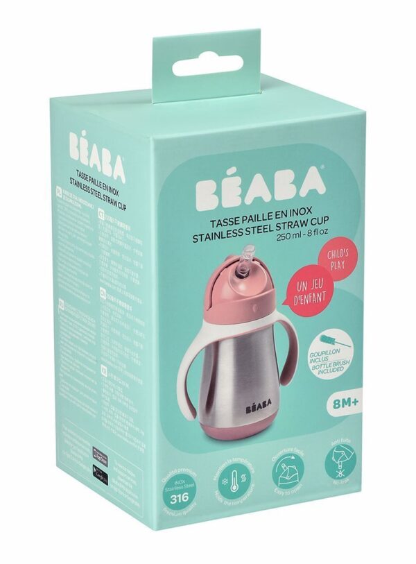 Bidon termiczny termobutelka ze słomką 250 ml Old Pink BEABA - obrazek 5
