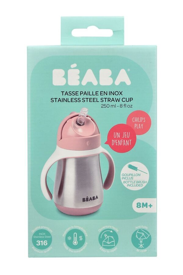 Bidon termiczny termobutelka ze słomką 250 ml Old Pink BEABA - obrazek 6