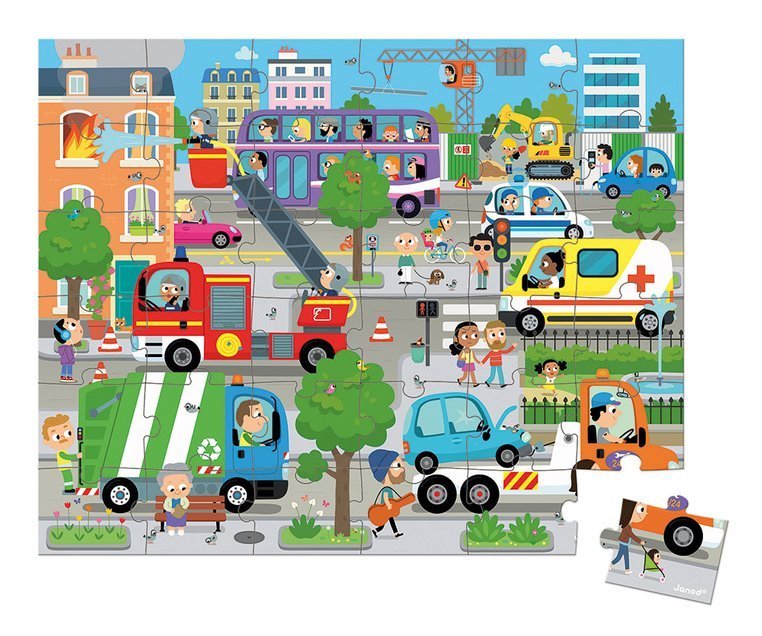 Puzzle w walizce Miasto 36 elementów 4+ Made in France, Janod - obrazek 5