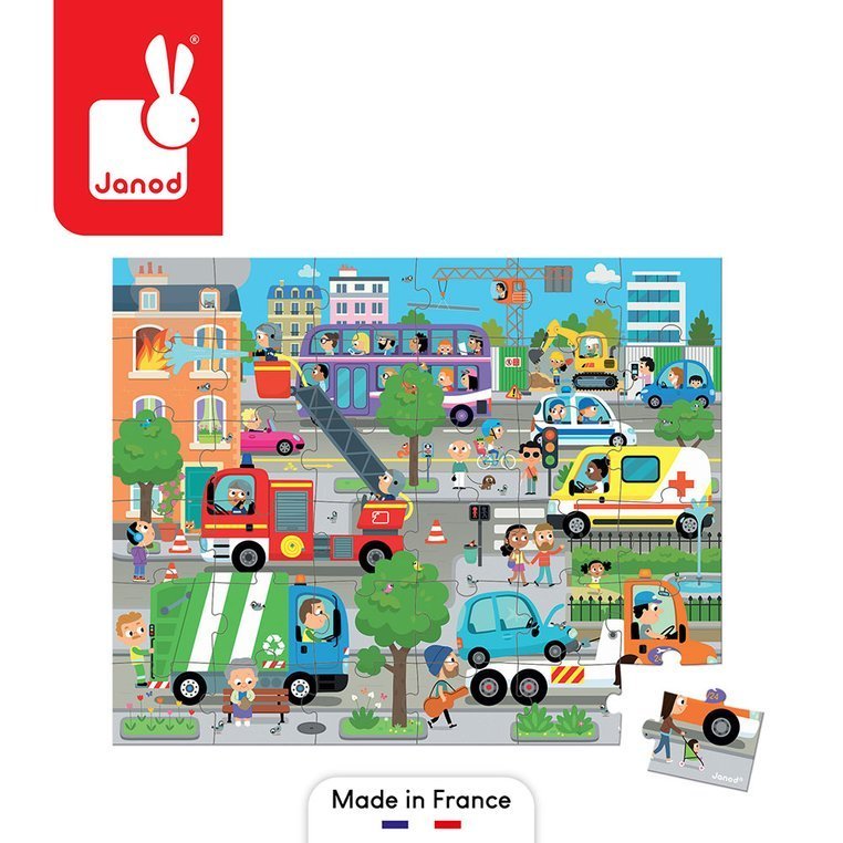 Puzzle w walizce Miasto 36 elementów 4+ Made in France, Janod - obrazek 2
