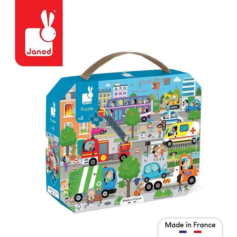 Puzzle w walizce Miasto 36 elementów 4+ Made in France, Janod - obrazek 7