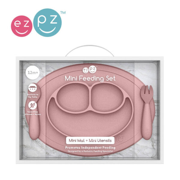 Komplet naczyń silikonowych Mini Feeding Set pastelowy róż EZPZ - obrazek 2