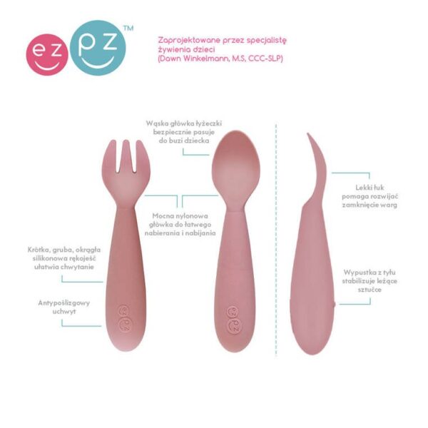 Komplet naczyń silikonowych Mini Feeding Set pastelowy róż EZPZ - obrazek 4