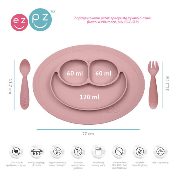 Komplet naczyń silikonowych Mini Feeding Set pastelowy róż EZPZ - obrazek 3