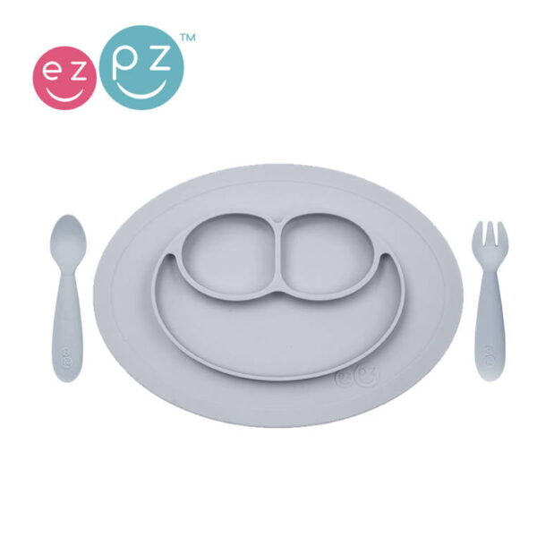 Komplet naczyń silikonowych Mini Feeding Set pastelowa szarość EZPZ