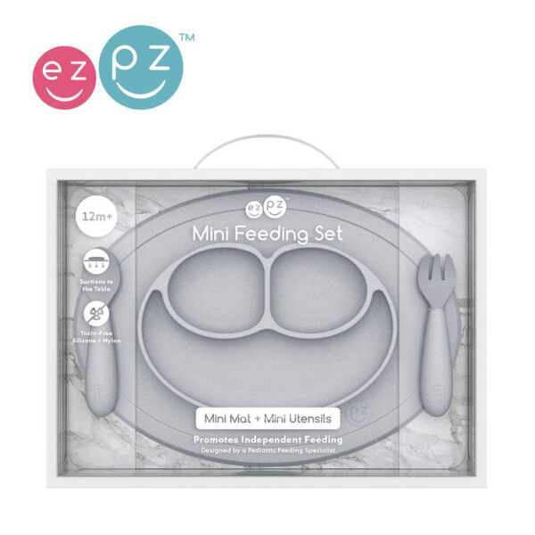 Komplet naczyń silikonowych Mini Feeding Set pastelowa szarość EZPZ - obrazek 2