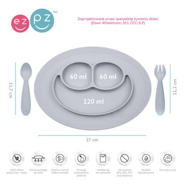Komplet naczyń silikonowych Mini Feeding Set pastelowa szarość EZPZ - obrazek 3