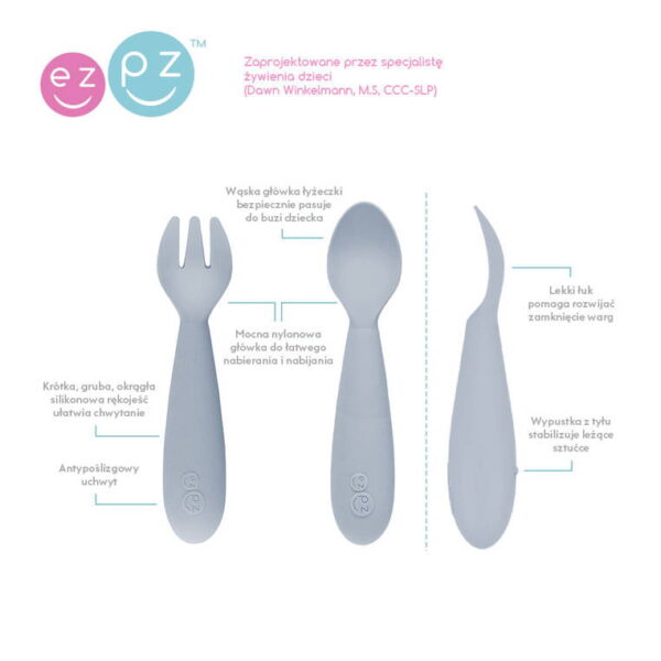 Komplet naczyń silikonowych Mini Feeding Set pastelowa szarość EZPZ - obrazek 4