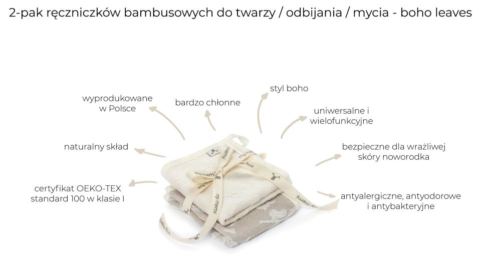 Ręczniczki bambusowe do twarzy / odbijania / mycia 3-pak - boho leaves My Memi - obrazek 4