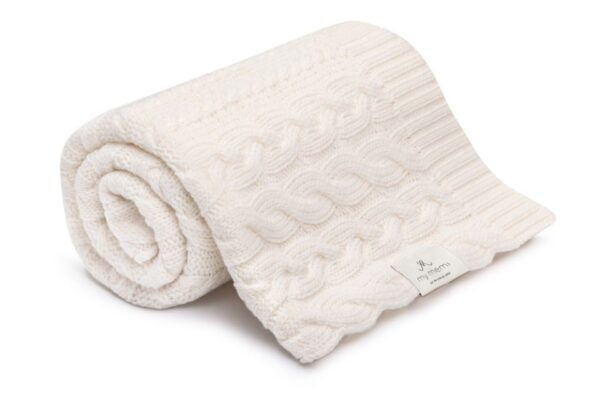 Kocyk warkocz ze 100% wełny merino cream - premium collection My Memi