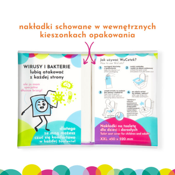Jednorazowe papierowe nakładki na toaletę z wygodnymi brzegami XXL dla dzieci i dorosłych WuCetki - obrazek 9