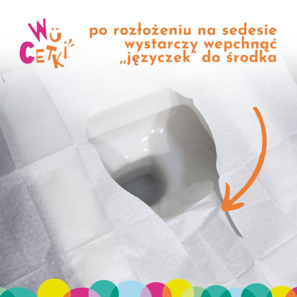 Jednorazowe papierowe nakładki na toaletę z wygodnymi brzegami XXL dla dzieci i dorosłych WuCetki - obrazek 3