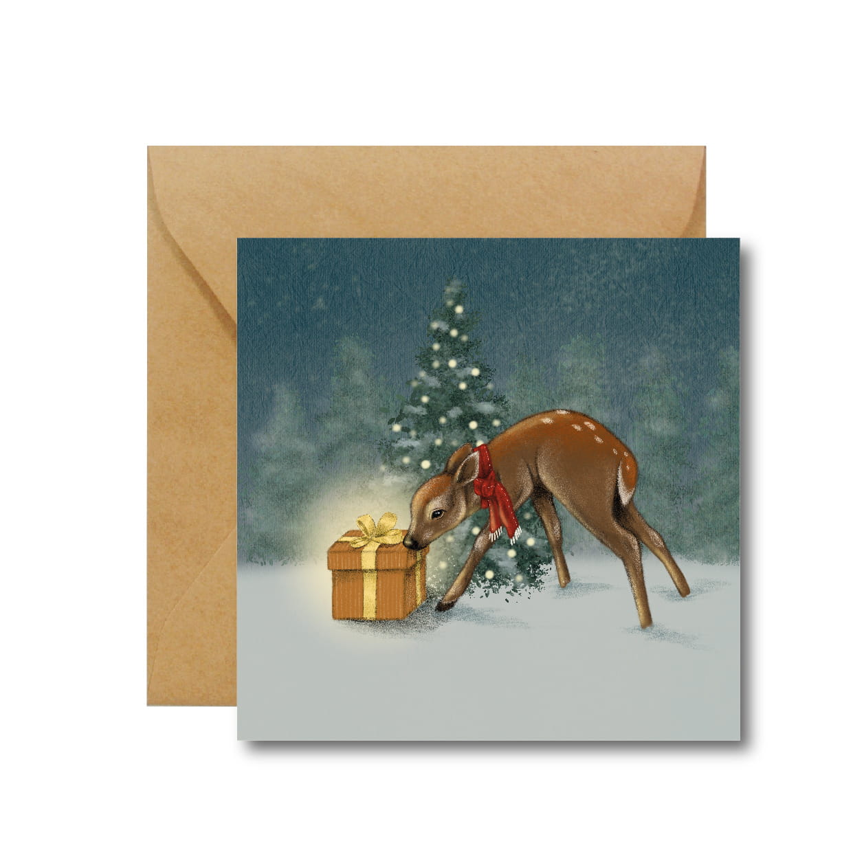KARTKA OKOLICZNOŚCIOWA SARENKA Z PREZENTEM ŚWIĄTECZNYM - hi little