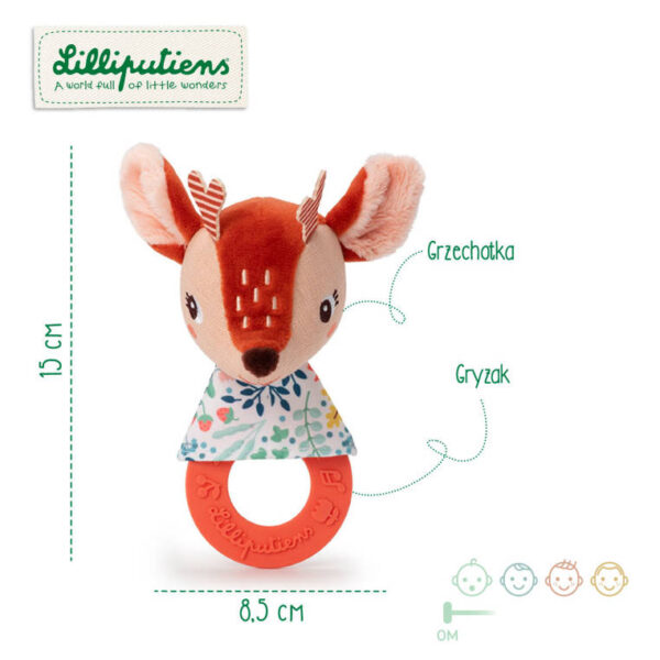 Grzechotka z silikonowym gryzakiem Sarenka Stella 0 m+ LILLIPUTIENS - obrazek 2