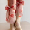 PODKOLANÓWKI CANDY BOW - BEŻOWE Z TRUSKAWKĄ - Mama's Feet