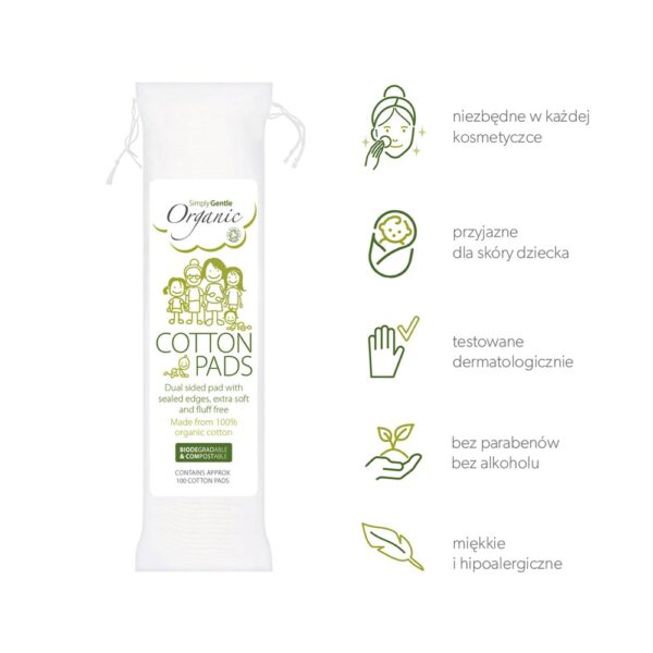 Waciki kosmetyczne w płatkach, 100% bawełna organiczna, 100 szt. Simply Gentle - obrazek 2