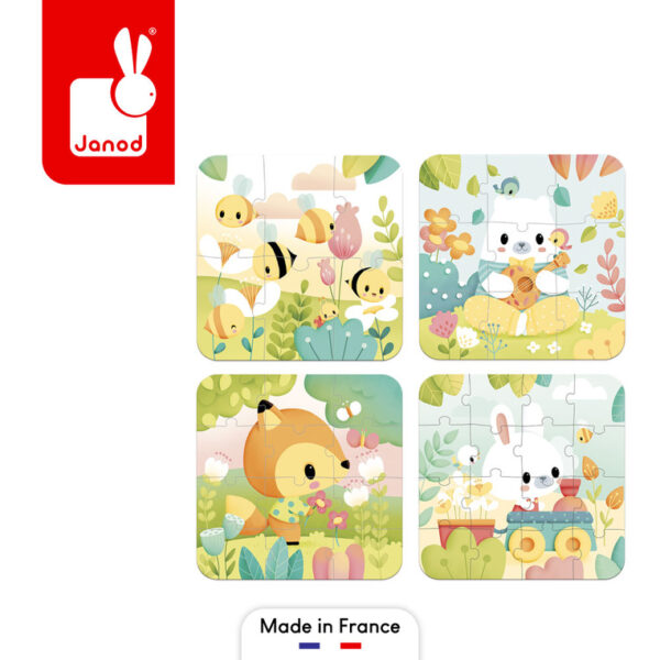 Puzzle progresywne w walizce Zwierzątka Pure 4 układanki – 6, 9, 12 i 16 elementów 2+ Janod - obrazek 3