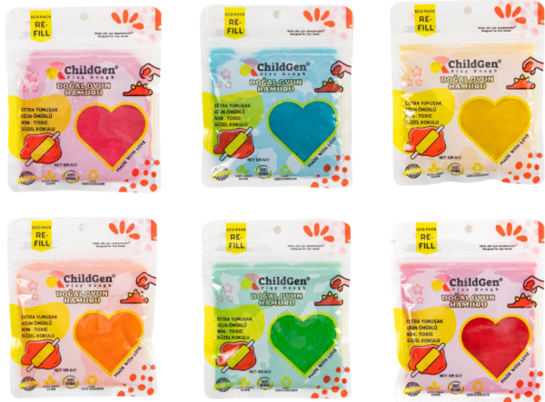 Naturalna ciastolina do zabawy, KOLORY PODSTAWOWE, eko-pack 6 szt. Re-Fill Play Dough ChildGen