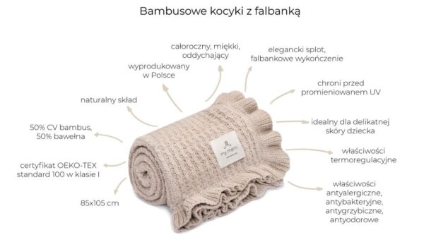 Kocyk bambusowy z falbanką cream My Memi - obrazek 11