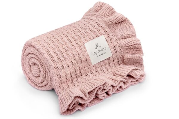 Kocyk bambusowy z falbanką powder pink My Memi