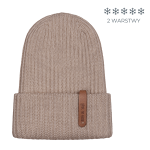 CZAPKA PODWÓJNA Z WEŁNY MERINO Mokka Pink no More