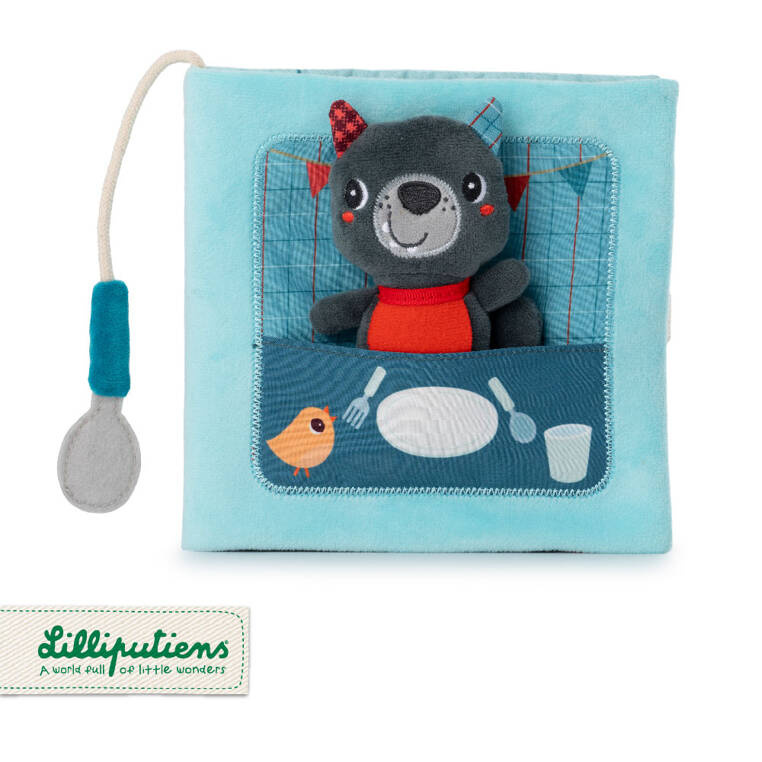 Książeczka aktywizująca z mini-przytulanką Smacznego! Wilk Louis 12 m+ LILLIPUTIENS