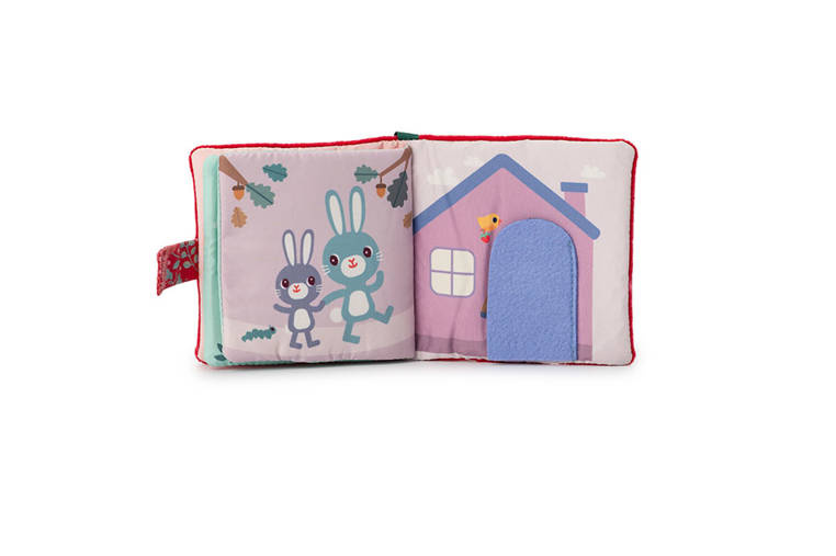 Miękka mini-książeczka wielofunkcyjna z silikonowym gryzakiem Czerwony Kapturek 6 m+ LILLIPUTIENS - obrazek 3