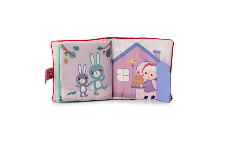 Miękka mini-książeczka wielofunkcyjna z silikonowym gryzakiem Czerwony Kapturek 6 m+ LILLIPUTIENS - obrazek 2