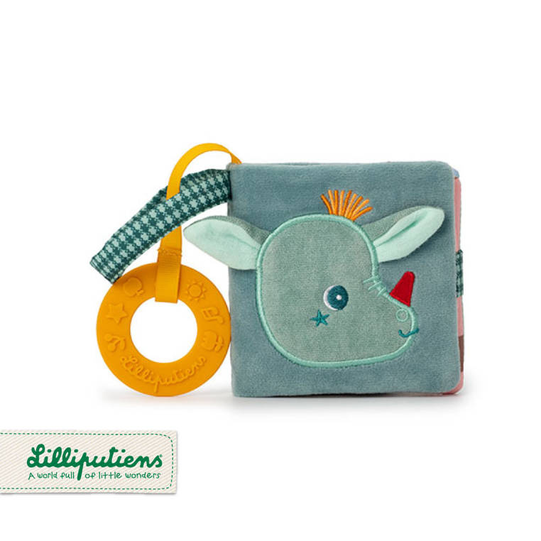 Miękka mini-książeczka wielofunkcyjna z silikonowym gryzakiem Smok Joe 6 m+ LILLIPUTIENS