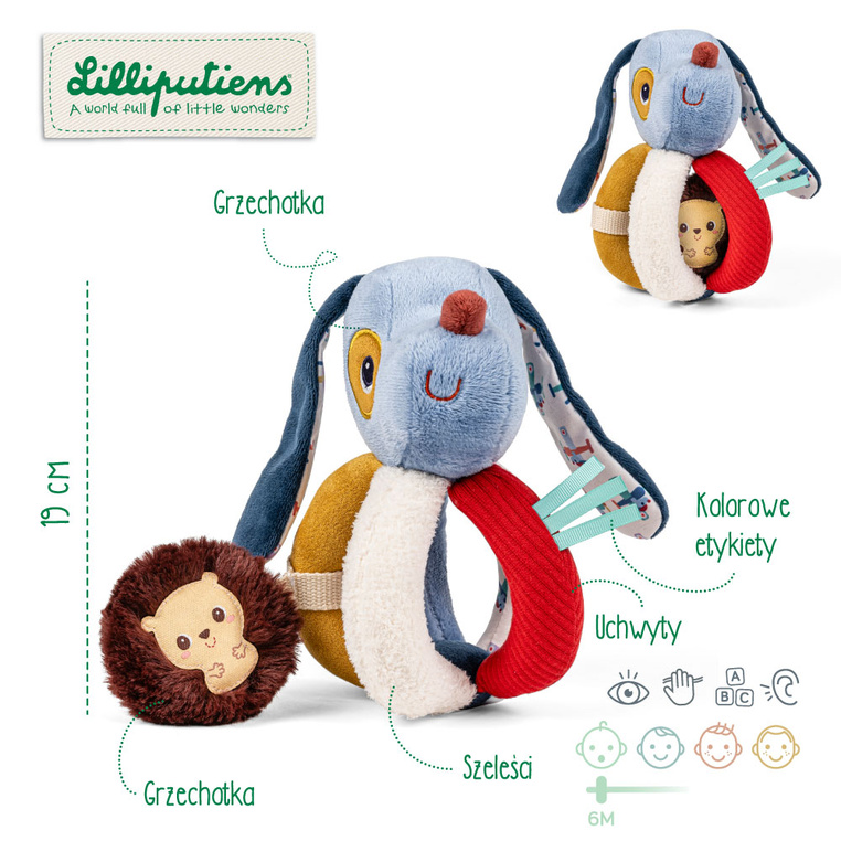 Grzechotka z uchwytami Piesek Jules 6 m+ Lilliputiens - obrazek 3