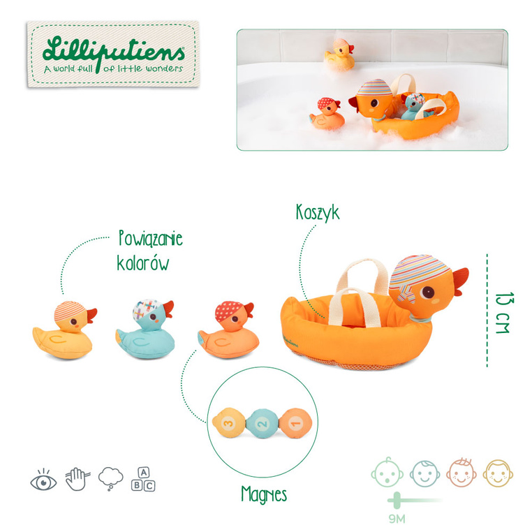 Kaczka i 3 magnetyczne kaczątka do kąpieli 9 m+ Lilliputiens - obrazek 3