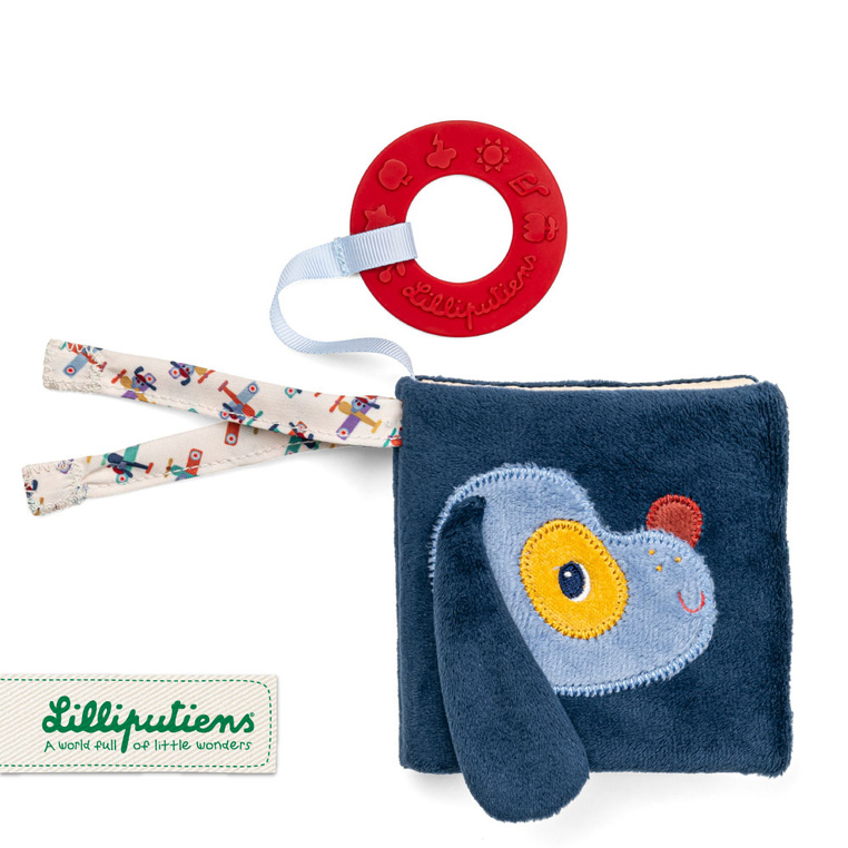 Mini-książeczka wielofunkcyjna z szeleszczącą folią i gryzakiem Piesek Jules 6 m+ Lilliputiens