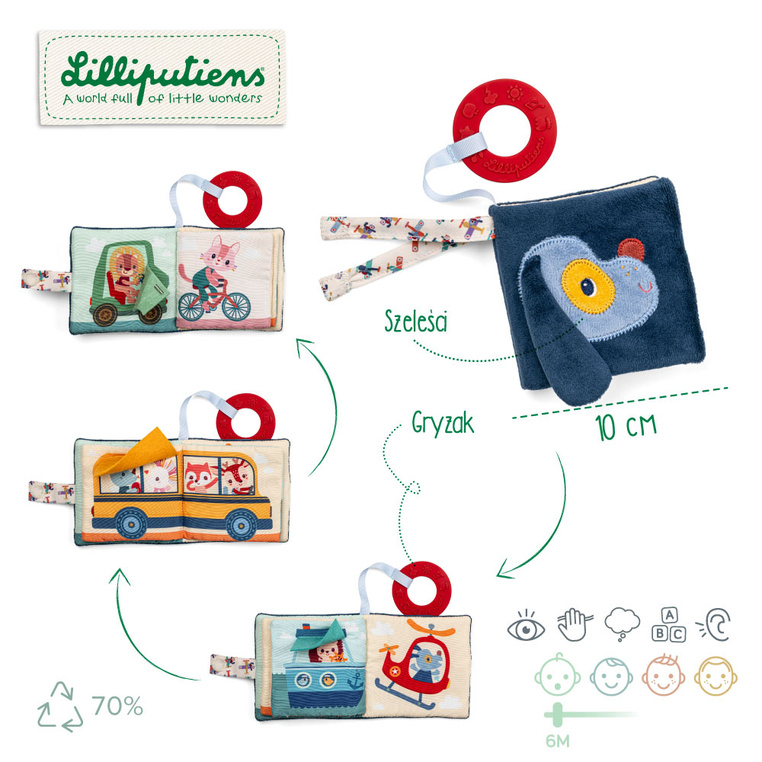 Mini-książeczka wielofunkcyjna z szeleszczącą folią i gryzakiem Piesek Jules 6 m+ Lilliputiens - obrazek 3