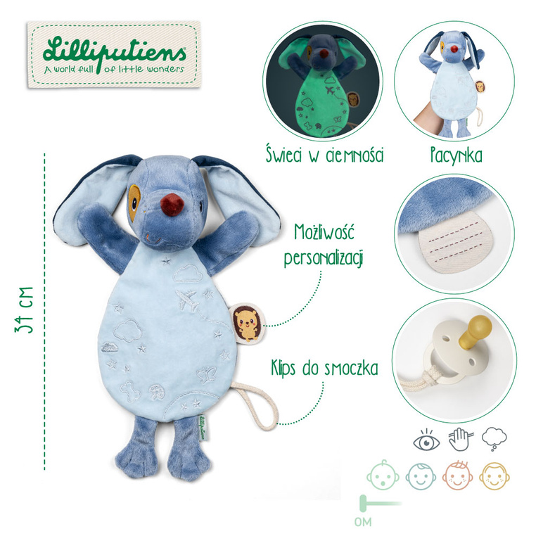 Przytulanka komforter pacynka świecąca w ciemności Piesek Jules 0 m+ Lilliputiens - obrazek 2