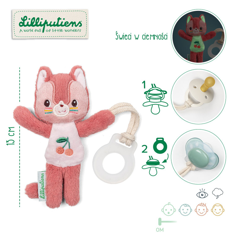 Zawieszka do smoczka świecąca w ciemności Nocny mini przyjaciel Kotka Jeanne 0 m+ Lilliputiens - obrazek 2