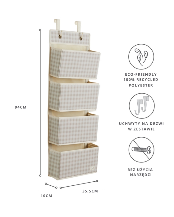 Organizer Na Drzwi Wiszący Gingham Beige 3 Sprouts - obrazek 3