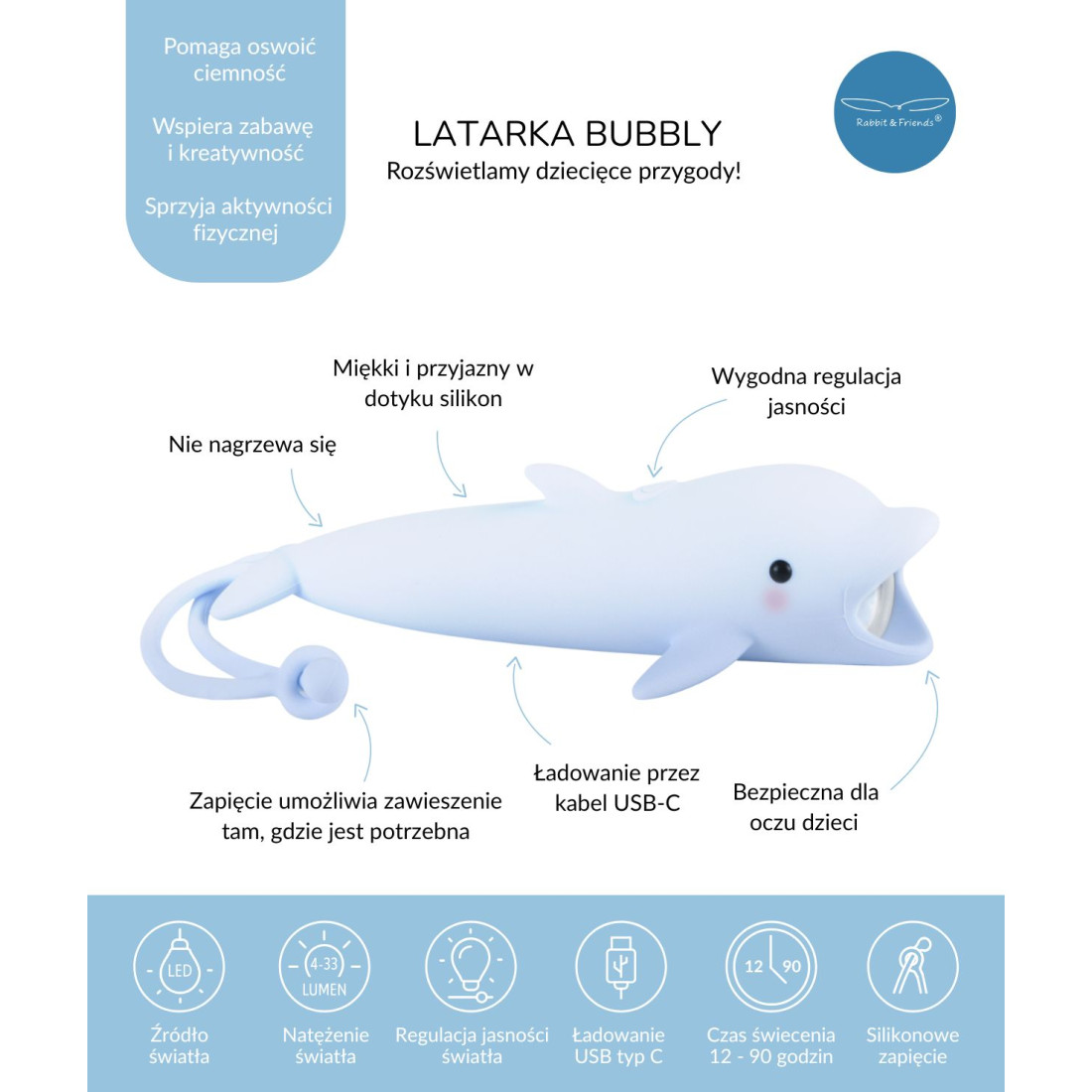 Latarka Delfin BUBBLY Rabbit&Friends - obrazek 3
