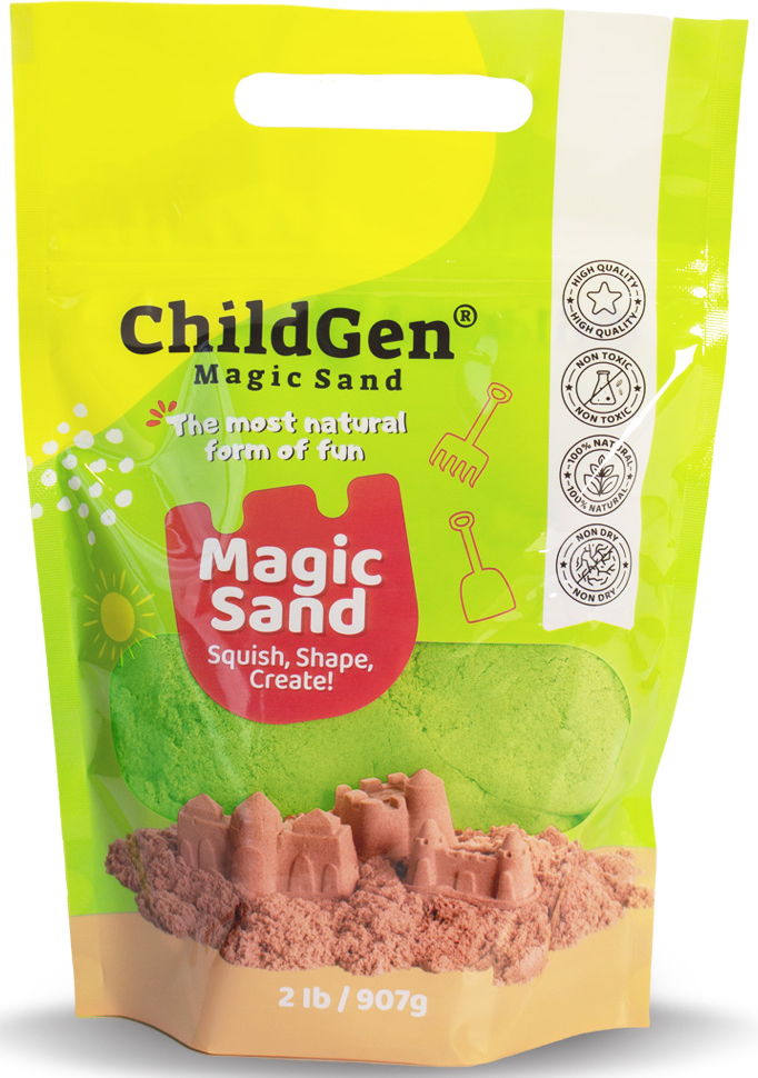 Piasek kinetyczny, 100% NATURALNY SKŁAD, opakowanie re-fill uzupełniające 907g, kolor zielony ChildGen
