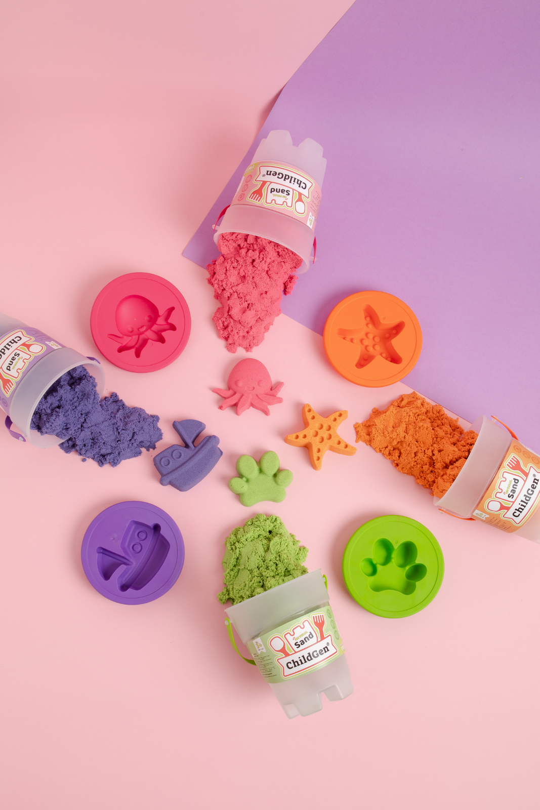 Piasek kinetyczny z foremką, 100% naturalny, 500g, kolor FIOLETOWY, pachnący ChildGen - obrazek 3
