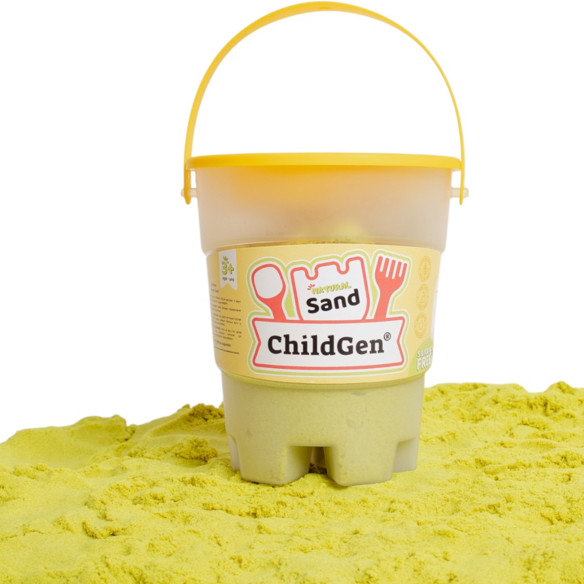 Piasek kinetyczny z foremką, 100% naturalny, 500g, kolor ŻÓŁTY, zapach brzoskwiniowy ChildGen