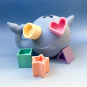 Narwal Morski Sorter Kształtów, PASTEL - silikonowy wieloryb Jellystone