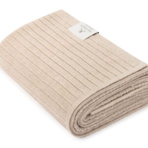 Kocyk ze 100% wełny merino warm beige w prążek - premium collection MEMI