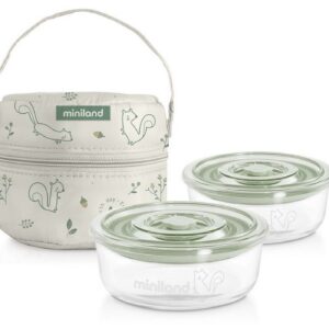 Pojemniki szklane okrągłe ECO-friendly 2x300ml z torbą izot.-Wiewiórka MINILAND
