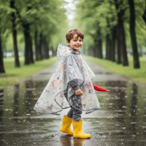 Przezroczyste ponczo przeciwdeszczowe – Leśne Zwierzęta z odblaskiem, peleryna