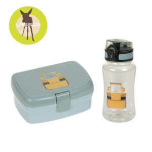 Zestaw na lunch Lunchbox + Tritanowa butelka - bidon 460 ml Tiny Drivers Spychacz Lassig