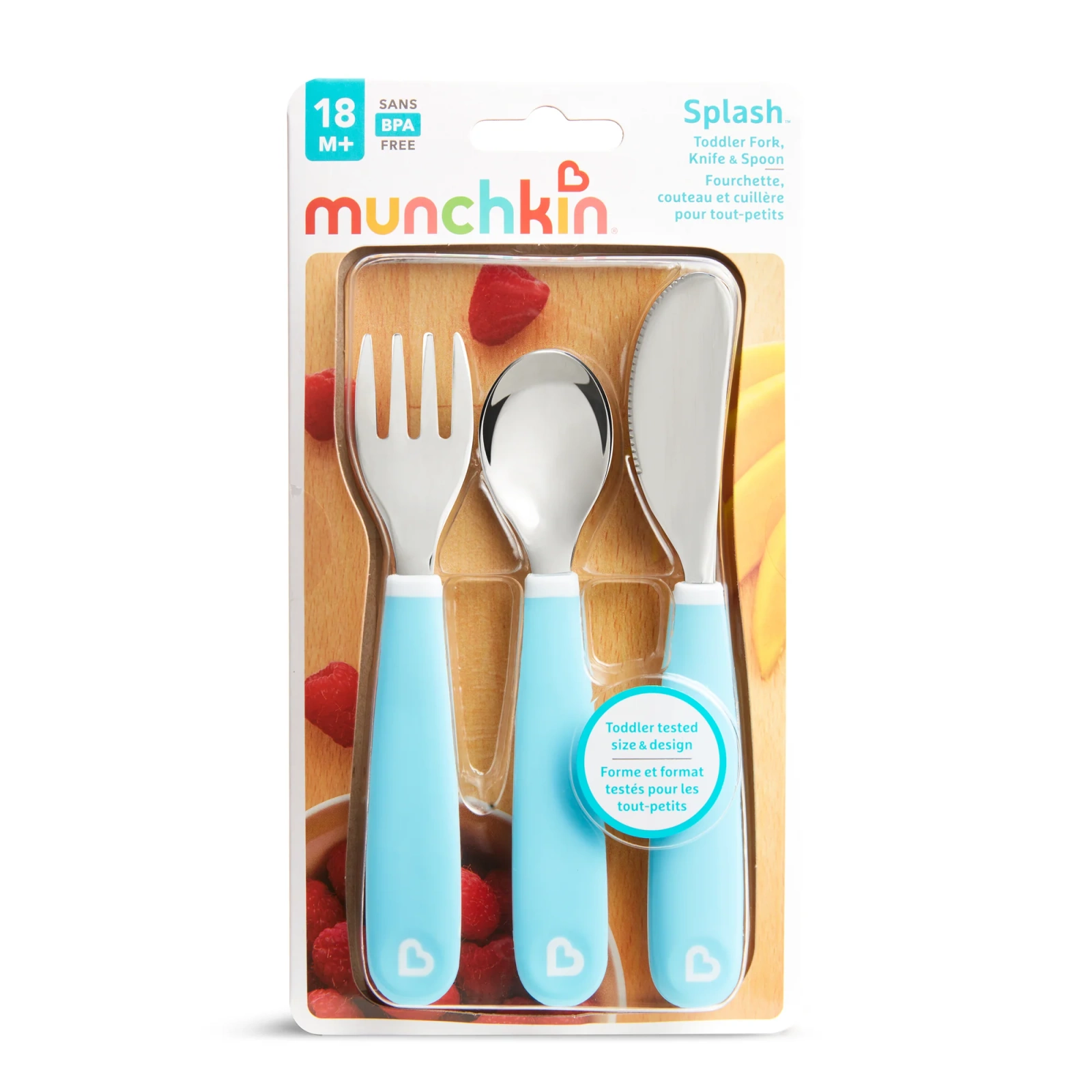 Zestaw stalowych sztućców dla dzieci, niebieski Munchkin - obrazek 2