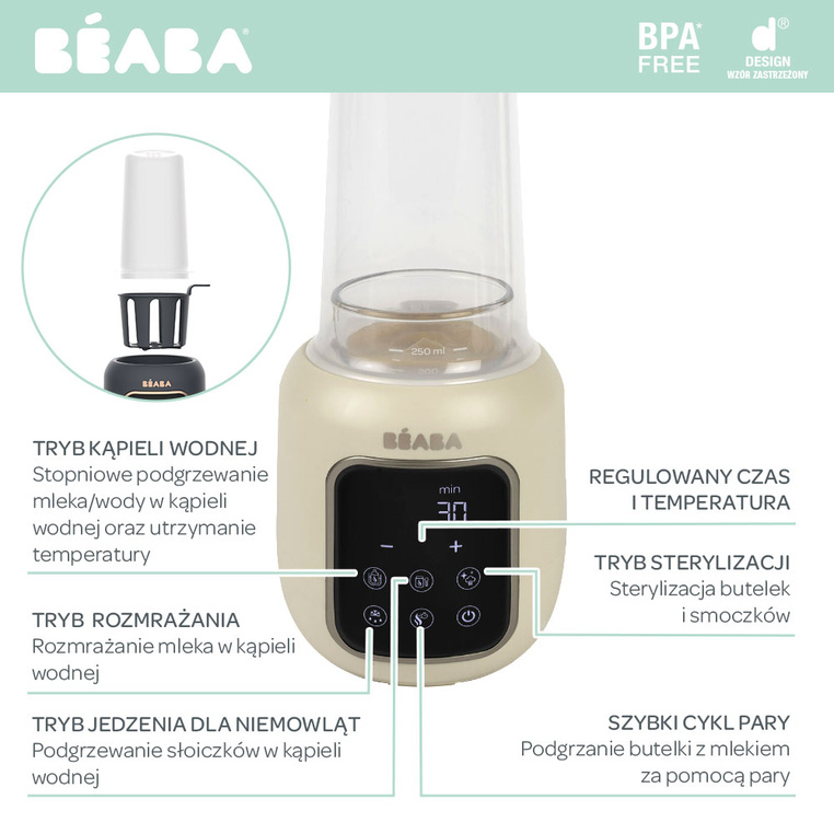 Podgrzewacz i sterylizator parowy - wielofunkcyjny - do butelek i słoiczków 5w1 Multi Milk Clay Beaba - obrazek 3